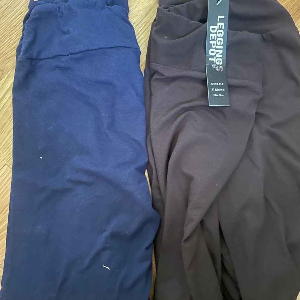 OS Leggings Depot Bottoms - Navy and Brown